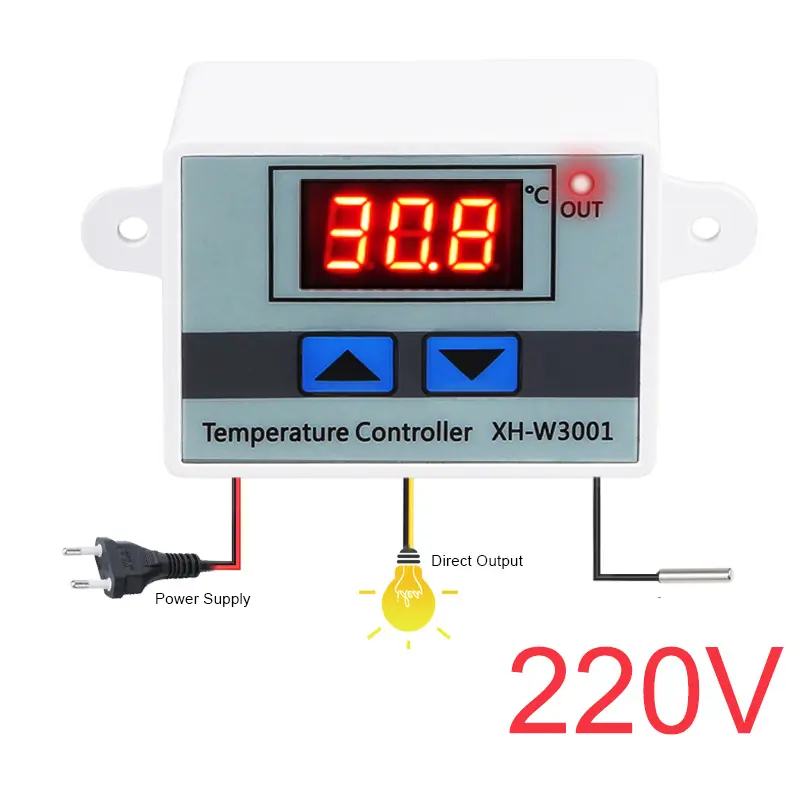 Picture of XH-W3001 Digital Temperature Controller AC 220V Supply 10A OP Current LED Display for Egg Incubator Air Conditions Cooling Heating Sector 