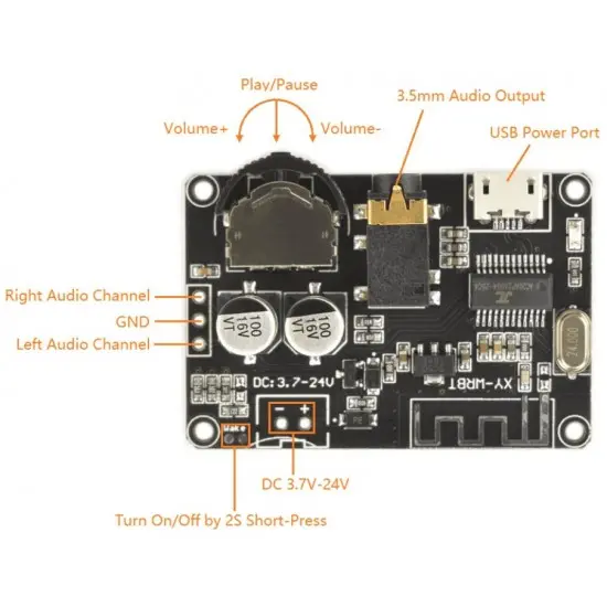 Picture of XY-WRBT Bluetooth 5.0 Bluetooth Audio Receiver Board MP3 lossless decoder board Wireless Stereo Music Module Replace XH-M139 TDA2030 Black