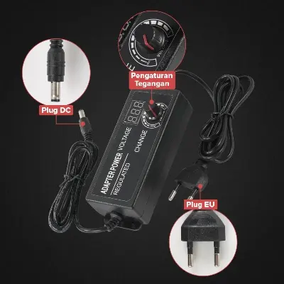 Picture of Adjustable DC 24V 3A Power Adapter with LED Voltmeter 775 Motor Power Supply AC 220V to DC 3V-24V Lighting Power Supply for LED Light RS775 775 DC Motor Audio Amplifier Black