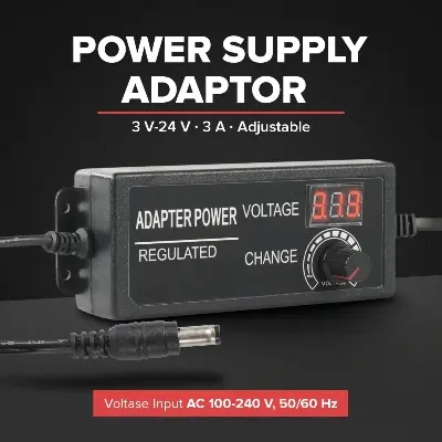 Picture of Adjustable DC 24V 3A Power Adapter with LED Voltmeter 775 Motor Power Supply AC 220V to DC 3V-24V Lighting Power Supply for LED Light RS775 775 DC Motor Audio Amplifier Black