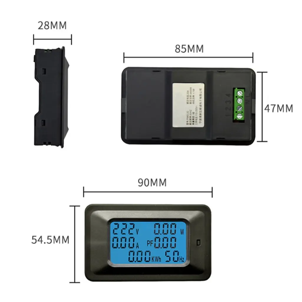 Picture of AC 22Kw 50~300V 0~100A 45~65Hz Digital AC Volt Current Capacity Time Temperature Power Energy Monitor Meters Tester Detector 