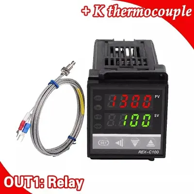 Picture of Dual Digital RKC PID Temperature Controller REX-C100 with Sensor Thermocouple K, Relay Output 48x48mm 