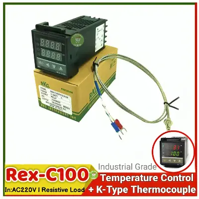 Picture of Dual Digital RKC PID Temperature Controller REX-C100 with Sensor Thermocouple K, Relay Output 48x48mm 