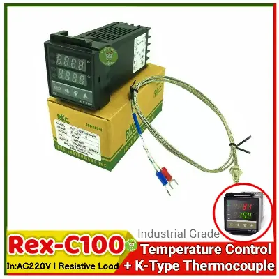Picture of Dual Digital RKC PID Temperature Controller REX-C100 with Sensor Thermocouple K, Relay Output 48x48mm 