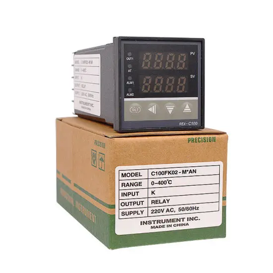 Picture of Dual Digital RKC PID Temperature Controller REX-C100 with Sensor Thermocouple K, Relay Output 48x48mm 