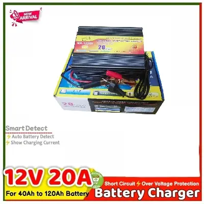 Picture of 12V 20A 40Ah-120Ah Intelligent Battery Charger Auto Lead Acid Battery Charger Smart Power Battery Charger for Automotive Car Boat Motorcycle Solar Power 12V Ah to 100Ah Battery 1210A 