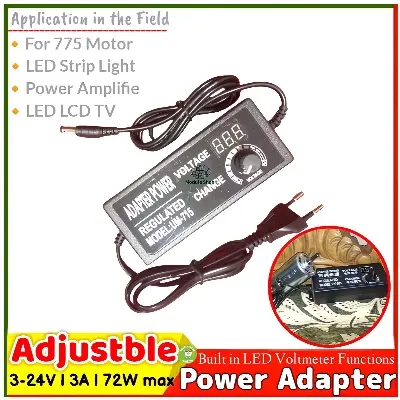 Picture of Adjustable DC 3V-24V Power Adapter with LED Voltmeter 775 Motor Power Supply AC 220V to DC 3V-24V Lighting Power Supply for LED Light RS775 775 DC Motor Audio Amplifier 