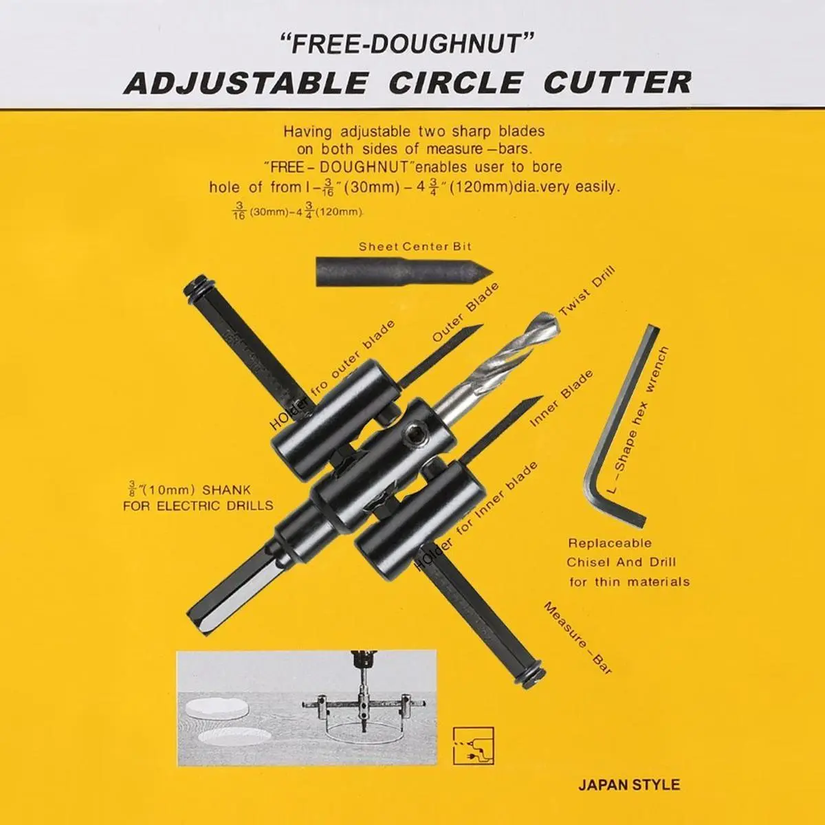 Picture of Adjustable Metal Wood Circle Hole Saw Drill Bit Cutter Kit Diy Tool 30Mm-120Mm - Tools 