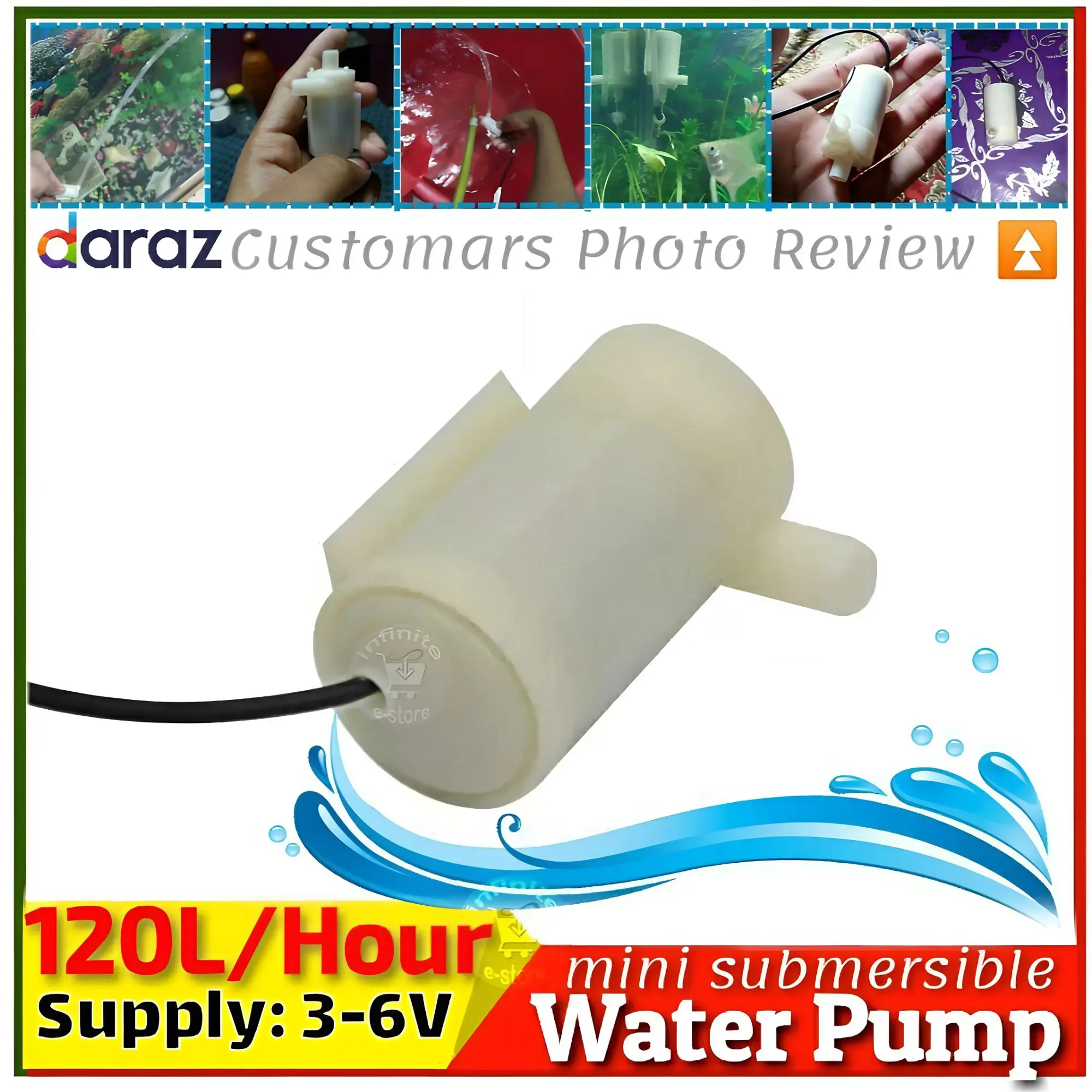 Picture of 3-5V USB Mini Submersible DC Water Pump 120L/H for  Aquarium 100 gm