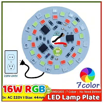 Picture of RGB 7 Color LED Lamp Plate Automatic Color Changing Connect Smart IC Lamp 