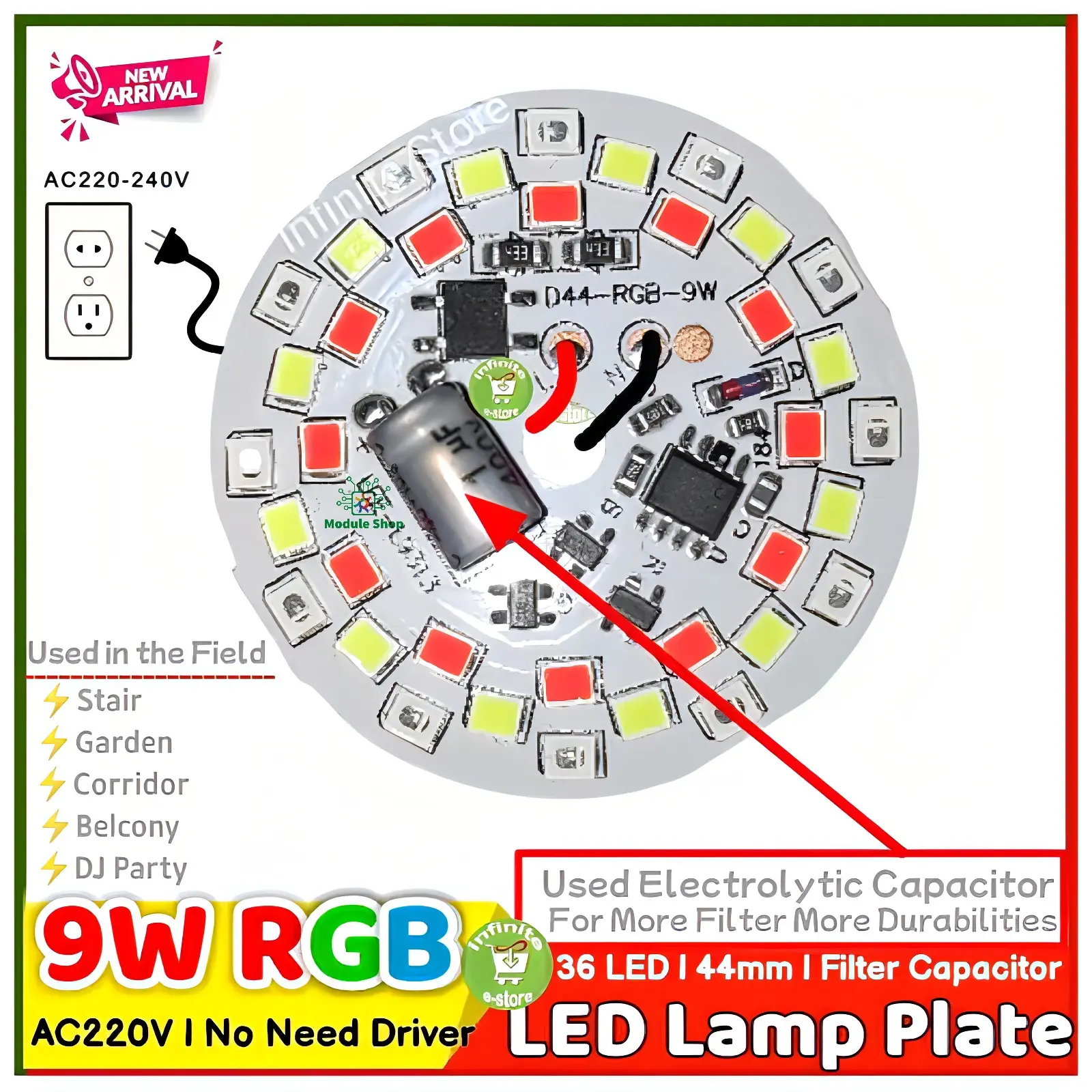 Picture of RGB 7 Color LED Lamp Plate Automatic Color Changing Connect Smart IC Lamp 