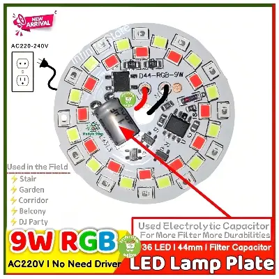 Picture of RGB 7 Color LED Lamp Plate Automatic Color Changing Connect Smart IC Lamp 