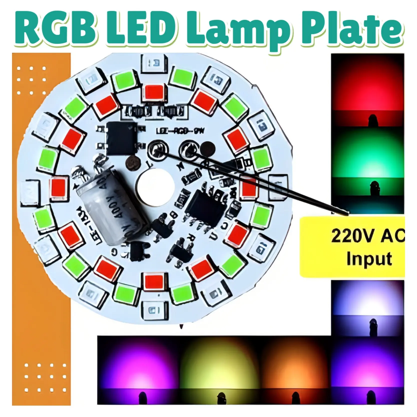 Picture of RGB 7 Color LED Lamp Plate Automatic Color Changing Connect Smart IC Lamp 