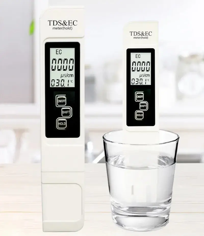 Picture of Digital TDS EC Handheld TDS Meter With Carrying Case, 0 - 9990 ppm TDS Measurement Range, 1 ppm Resolution, +/- 2% Readout Accuracy Measuring Water Quality Purity 