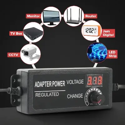 Picture of Adjustable Power Adapter 3V-24V 5A with LED Voltmeter 24V Variable Power Supply For 775 DC Motor  LED Monitor Audio Amplifier DC Water Pump - Multi Plug - Multi Plug 