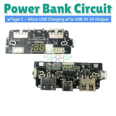 Picture of Digital Power Bank Circuit 5V 2A LED Display 2 USB Output Micro USB + Type C Charging Port use 8x18650 Li-ion Battery 