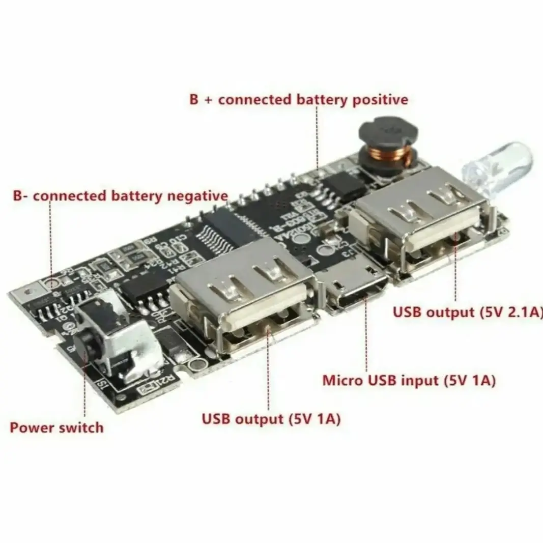 Picture of Digital Power Bank Circuit 5V 2A LCD Display 2 USB Output Micro USB Charging Port LED Torch use 8x18650 Li-ion Battery 