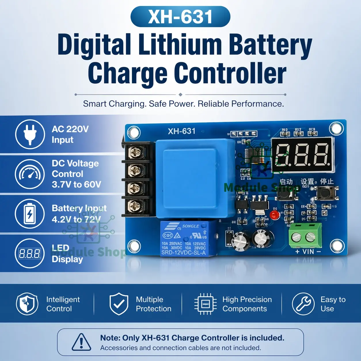 Picture of HW-631 Battery Charger Control Module DC 6-60V Storage Lithium Battery Charging Control Switch Protection Board similar XH-M602 