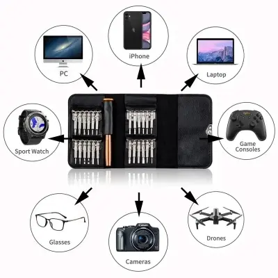 Picture of XW-6025 25 in1 Portabel Interchangeable Screwdriver Set for Telecommunication Mobile Phone Repair Tool Kit Wallet Type for iPhone iPad Laptop 