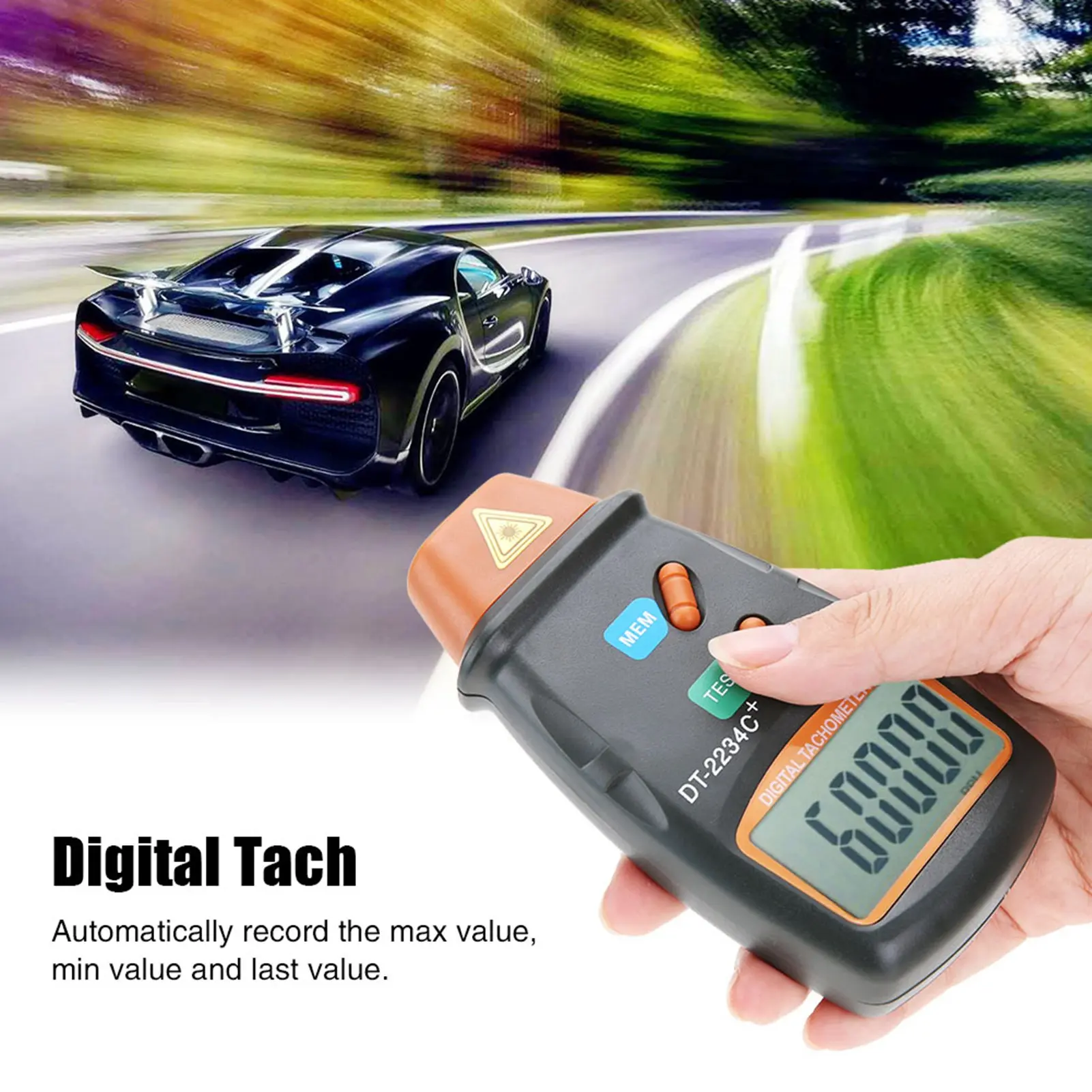 Picture of DT2234C+ LCD Non Contact Handheld Digital Laser Tachometer RPM Speedometer Speed Gauge Engine Tester Measuring Tool 