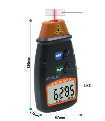 Picture of DT2234C+ LCD Non Contact Handheld Digital Laser Tachometer RPM Speedometer Speed Gauge Engine Tester Measuring Tool 