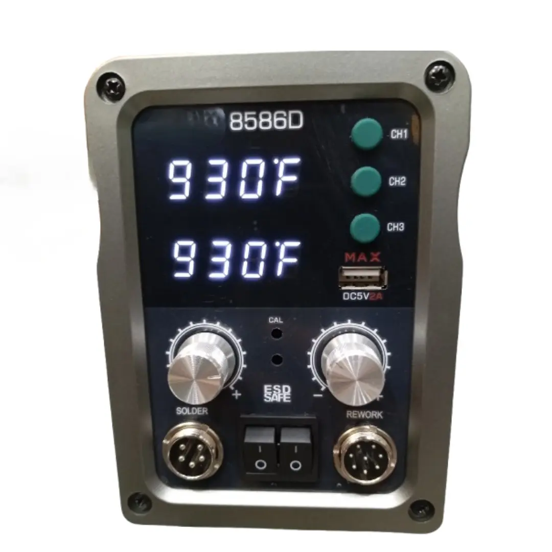 Picture of Mobile Phone Soldering Rework Station Hot Gun With Lead Free Soldering Iron Station & Dual LED Digital Display Adjustable Temperature & Air Flow similar Koocu Baku Active One-Stop 886D+ 8586D Kada 8586D 