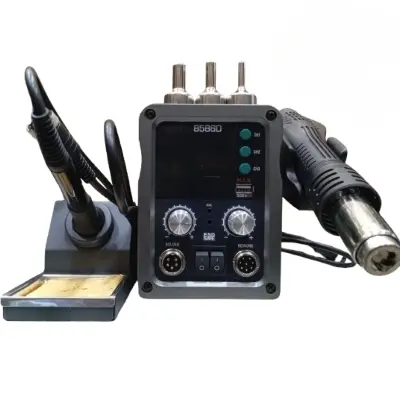 Picture of Mobile Phone Soldering Rework Station Hot Gun With Lead Free Soldering Iron Station & Dual LED Digital Display Adjustable Temperature & Air Flow similar Koocu Baku Active One-Stop 886D+ 8586D Kada 8586D 