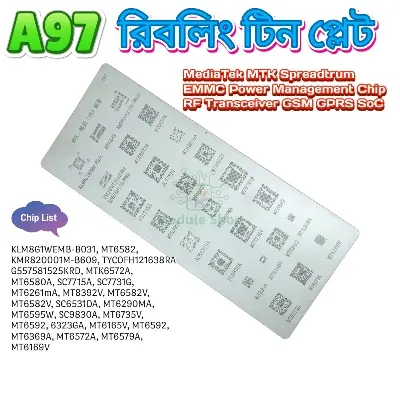 Picture of A97 Universal IC Reballing Sheet BGA Stencils for Samsung HTC Huawei Android Button Mobile Directly Heated Mediatek MTK Spreadtrum Ram Rom Power Management Chip RF Transceiver GSM GPRS SoC Reballing Stencils Kit 