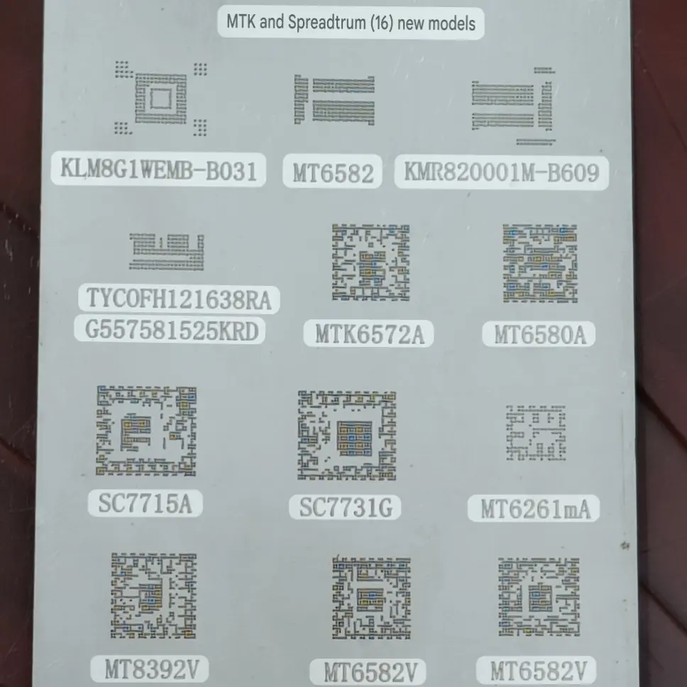 Picture of A97 Universal IC Reballing Sheet BGA Stencils for Samsung HTC Huawei Android Button Mobile Directly Heated Mediatek MTK Spreadtrum Ram Rom Power Management Chip RF Transceiver GSM GPRS SoC Reballing Stencils Kit 