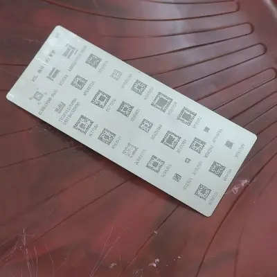 Picture of A97 Universal IC Reballing Sheet BGA Stencils for Samsung HTC Huawei Android Button Mobile Directly Heated Mediatek MTK Spreadtrum Ram Rom Power Management Chip RF Transceiver GSM GPRS SoC Reballing Stencils Kit 