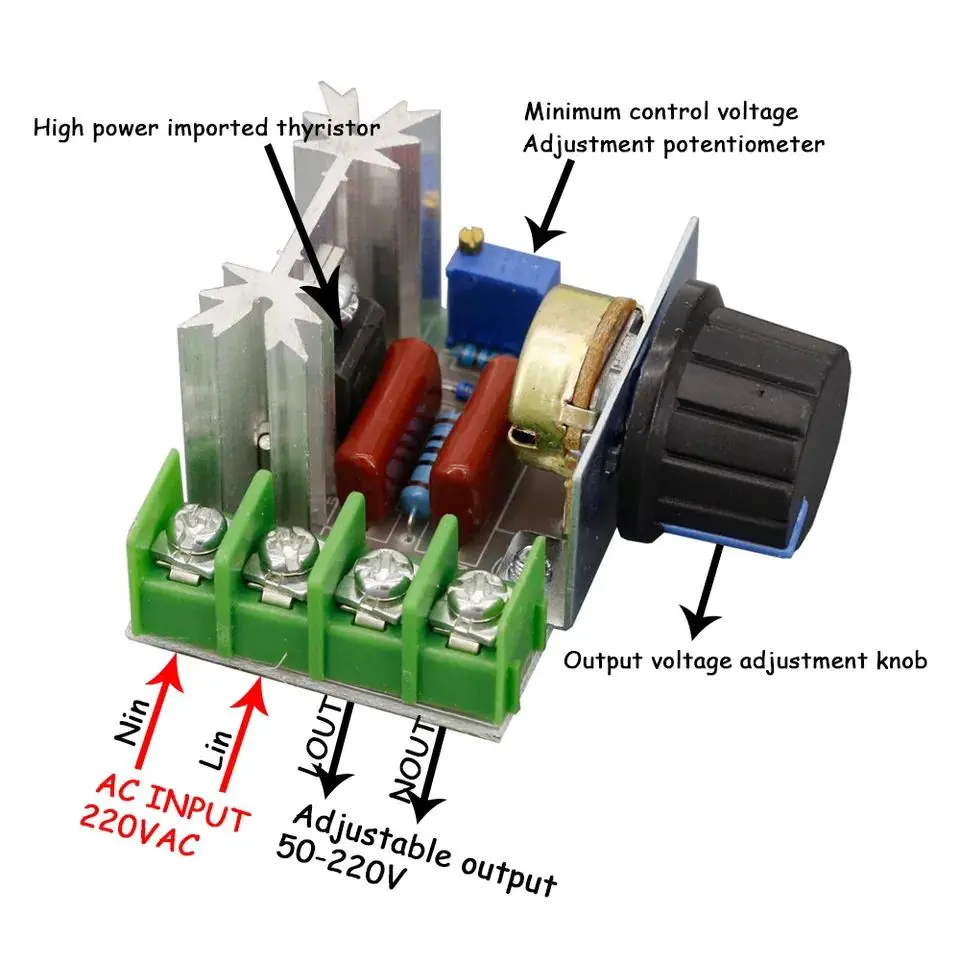 Picture of SCR Voltage Regulator AC Motor Driver 2000W Speed Controller 25A AC Dimmer 