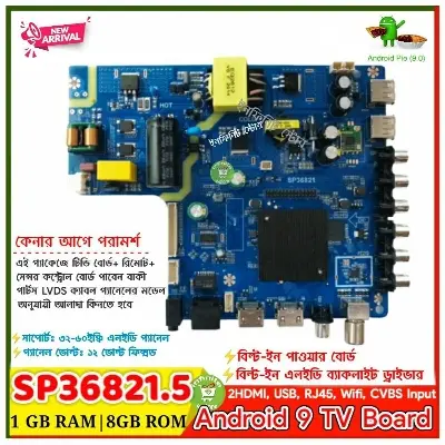 Picture of SP36821.2 32~65 inch Smart Android 9 Pie 1GB 8GB 45W LED TV Combo Motherboard 
