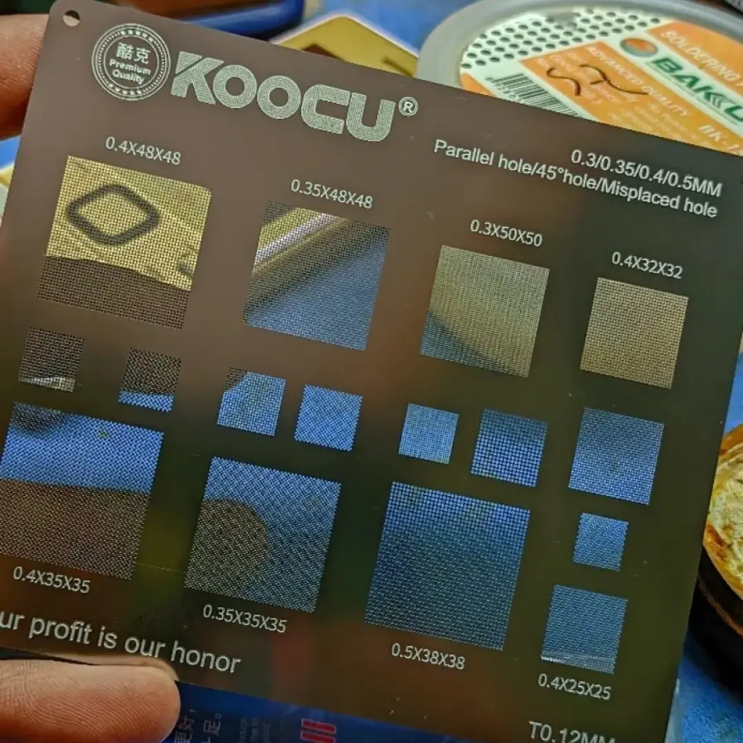 Picture of Kocu multiple objective BGA Rebeling Stencil 0.3/0.35/0.4/Parallel/45 degree hole 0.5mm direct heat template Solder Rework Net 