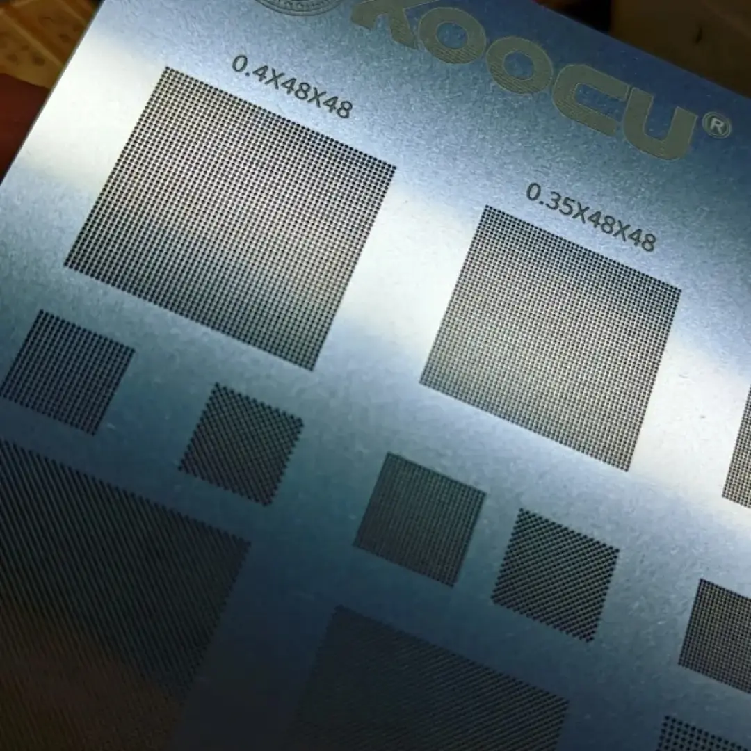 Picture of Kocu multiple objective BGA Rebeling Stencil 0.3/0.35/0.4/Parallel/45 degree hole 0.5mm direct heat template Solder Rework Net 