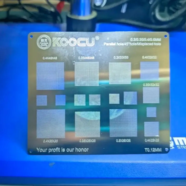 Picture of Kocu multiple objective BGA Rebeling Stencil 0.3/0.35/0.4/Parallel/45 degree hole 0.5mm direct heat template Solder Rework Net 