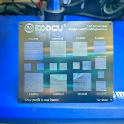 Picture of Kocu multiple objective BGA Rebeling Stencil 0.3/0.35/0.4/Parallel/45 degree hole 0.5mm direct heat template Solder Rework Net 