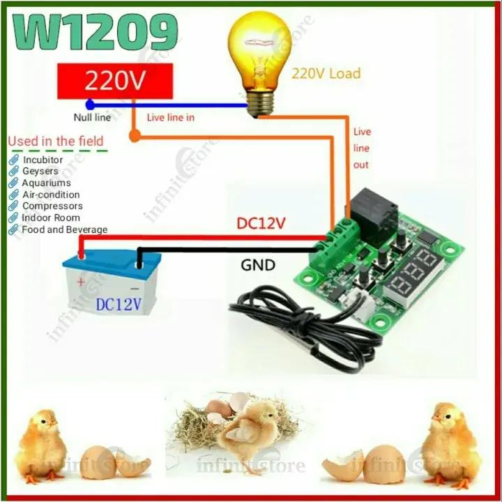 Picture of Incubator Temperature Controller DC 12V NTC Sensor W1209 for incubator Aquarium AC Room Heater Geyser Heating & Cooling System 