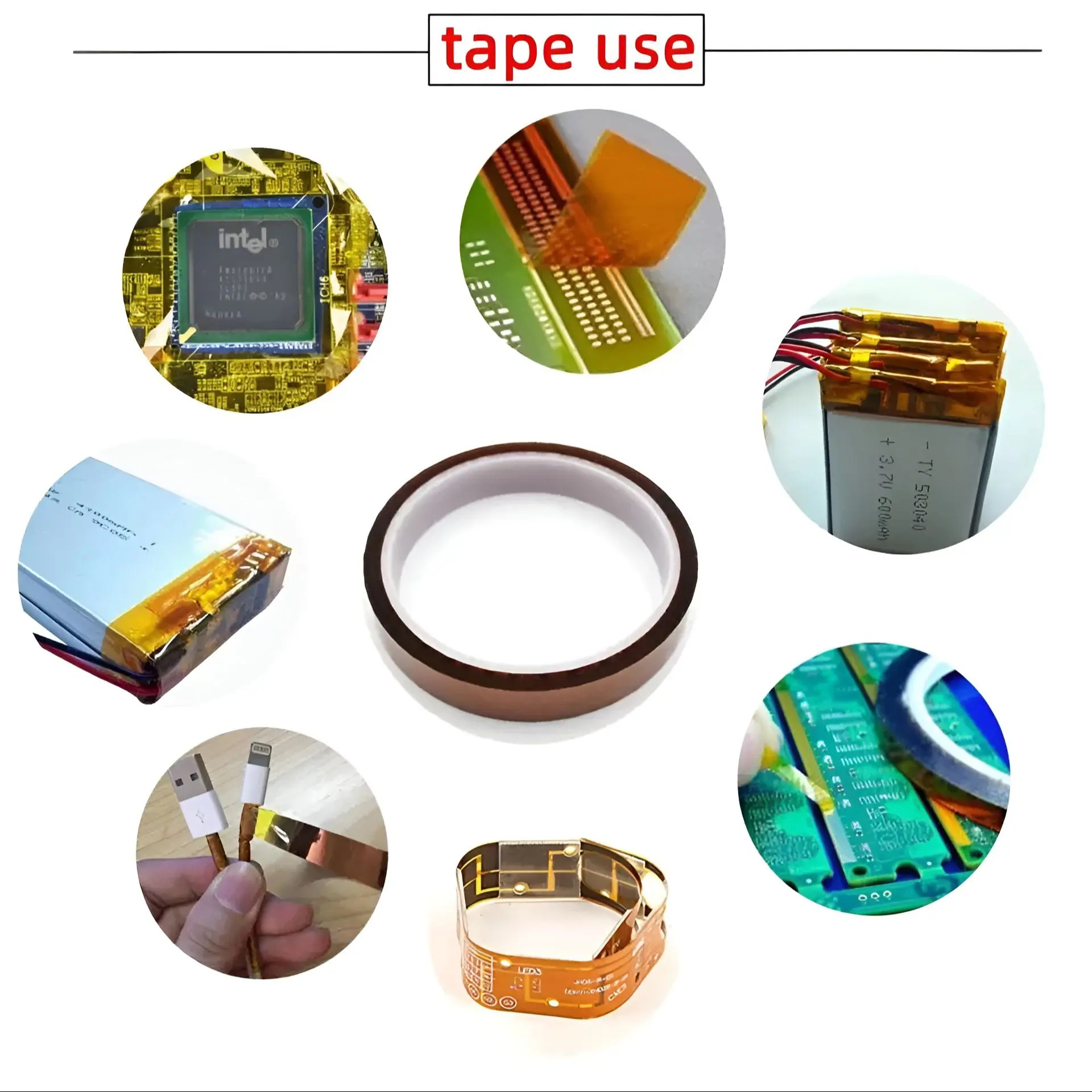 Picture of High Temperature Tape 10mm Polyimide Heat Tape BGA Adhesive Strong Insulation Tapes Use For Electronic Mobile Phone Motherboard CPU Repair Heat Tools 