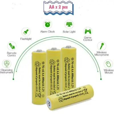 Picture of NiCd AA 1.2V Rechargeable Batteries 2 pcs for Solar Garden Lights, Pathway Lights Landscape Lighting 