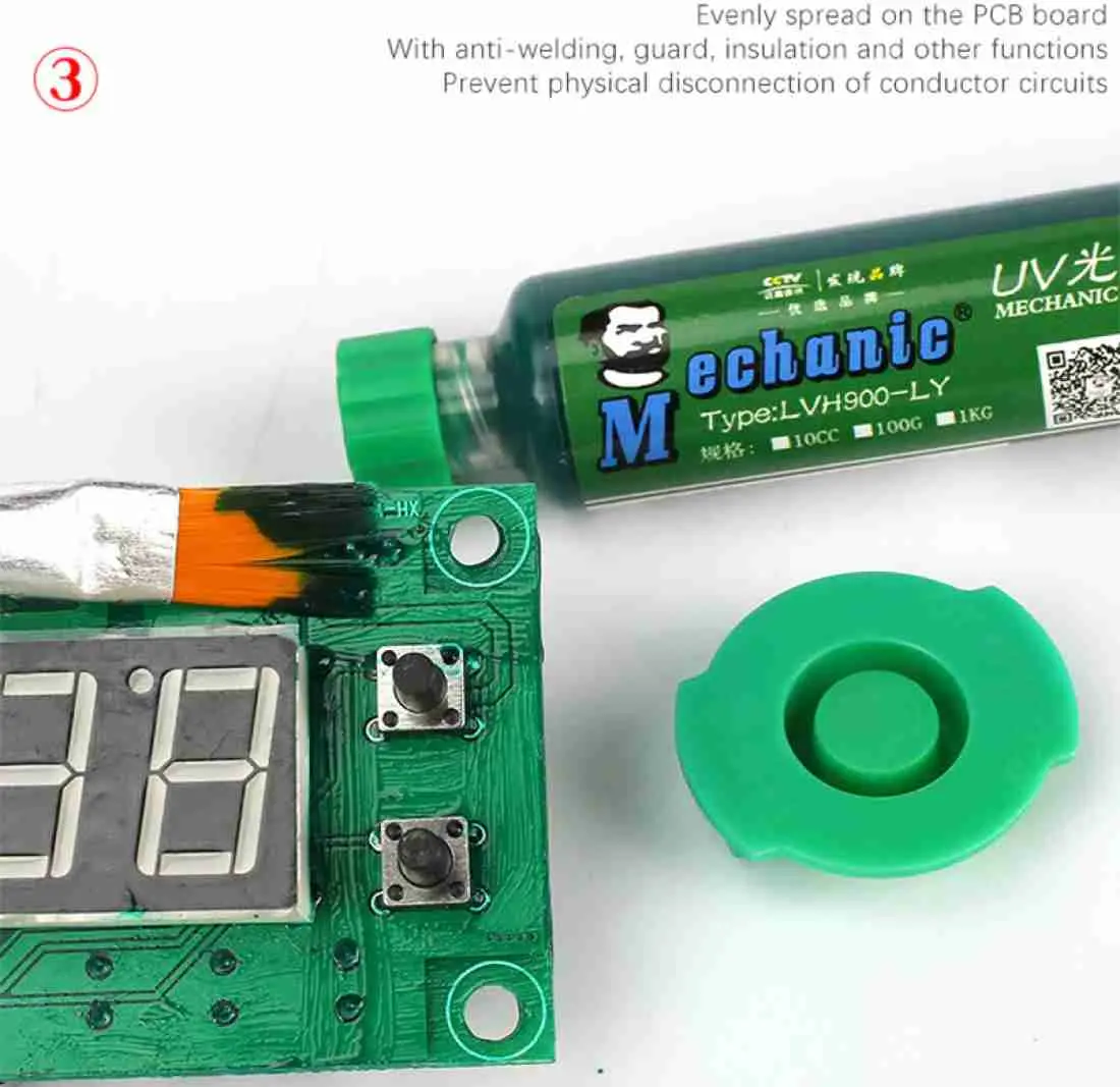 Picture of Ultraviolet Transparent Curing
Solder Mask for Mobile Phone Repair Jumping Wire Quick Dry Curing Welding Paste Flux Oil Similar Koocu Mechanic Relife UV Solder Mask 