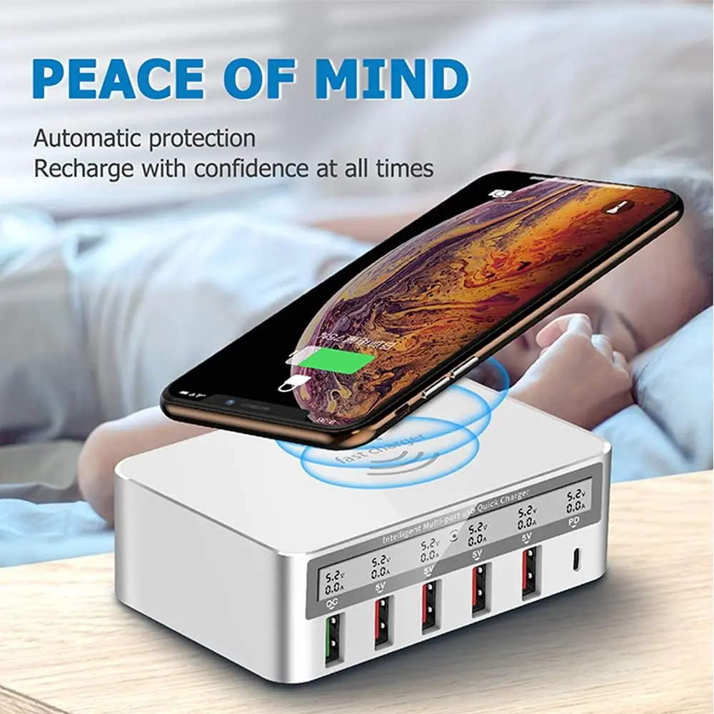 Picture of WLX-818PF - 6 USB Intelligent LED Fast Wirelesss Charging Station 100W Universal
