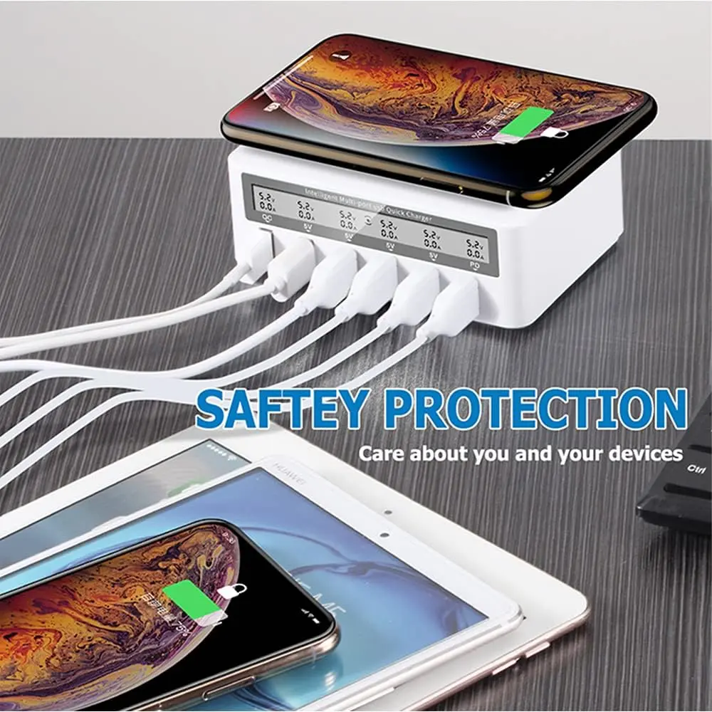 Picture of WLX-818PF - 6 USB Intelligent LED Fast Wirelesss Charging Station 100W Universal