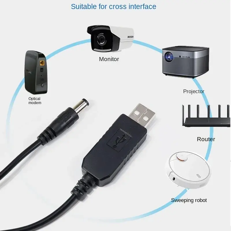 Picture of USB Boost Cable DC 5V to 12V Step Up Converter Cable Run Onu Router from Power Bank - Multi Plug - Multi Plug - Multi Plug 