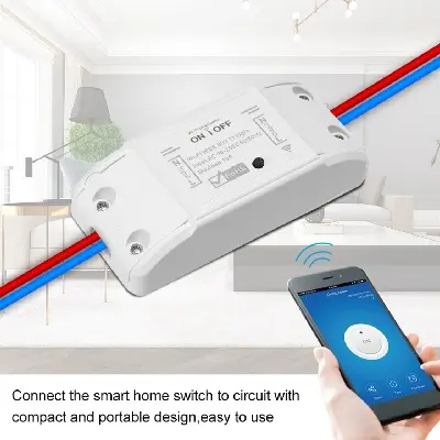 Picture of Wifi Smart Light Switch Module 10A Support 1 Way Control Smart Home Automation Timer Count Down Schedule ON OFF Functions Works with Smart Life Alexa Google Home Tuya Voice 