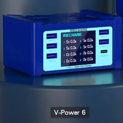 Picture of Mechanic V-power 6 super fast charger 55W Multiple interfaces fast charging for ipad mobile phones smart watches Charger for Mobile Phone Tablets Smart Watches QC 3.0 PD Quick Charging Tool Universal