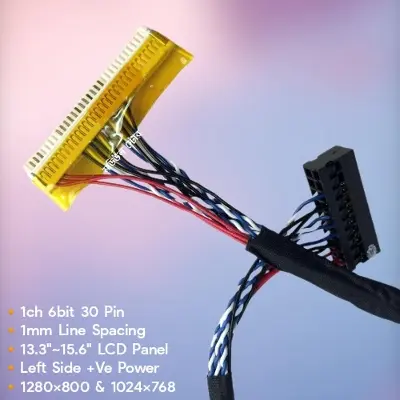 Picture of FIX Series LVDS Cable 30 Pin 1 Channel 6-Bit Left Power For 14.1"~15.6″ WXGA Laptop LCD Screen 1280x800 1024x768 