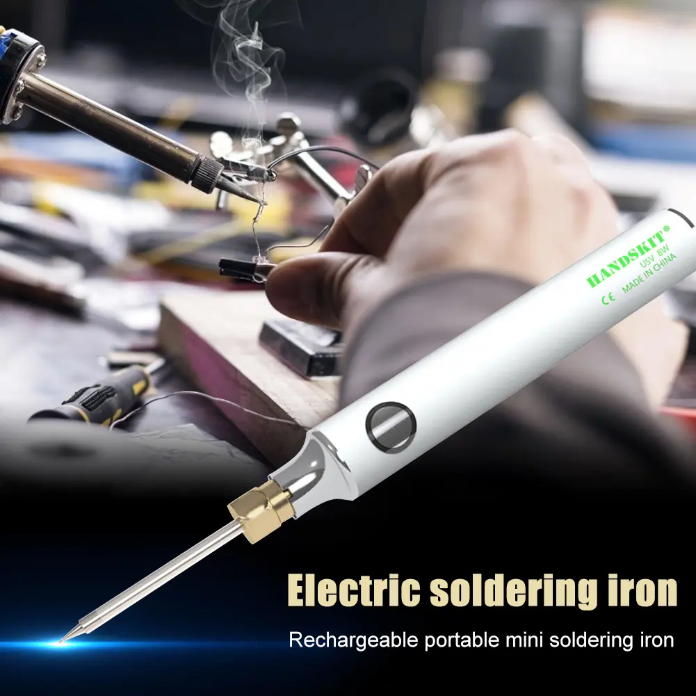 Picture of Handskit Usb Charging Rechargeable Soldering Iron 5V 8W Adjustable Temperature Electric Soldering Iron Kit With Soldering Stand Solderng Wire -White 