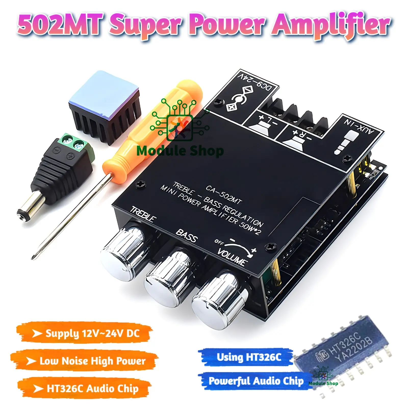 Picture of ZK-502MT Bluetooth 5.0 Super Base Amplifier Board with Acrylic Box Sell 2.0 Channel 2x50W Power Audio Stereo Amplifier Board AUX Bass Treble AMP similar ZK-502M CA-502MT 502MT 