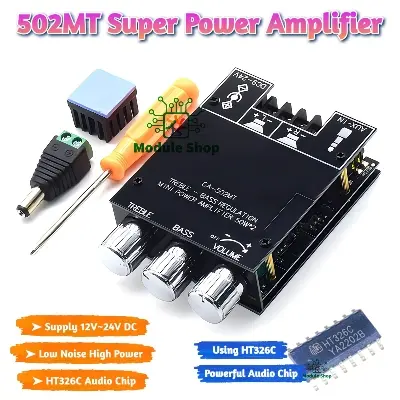 Picture of ZK-502MT Bluetooth 5.0 Super Base Amplifier Board with Acrylic Box Sell 2.0 Channel 2x50W Power Audio Stereo Amplifier Board AUX Bass Treble AMP similar ZK-502M CA-502MT 502MT 