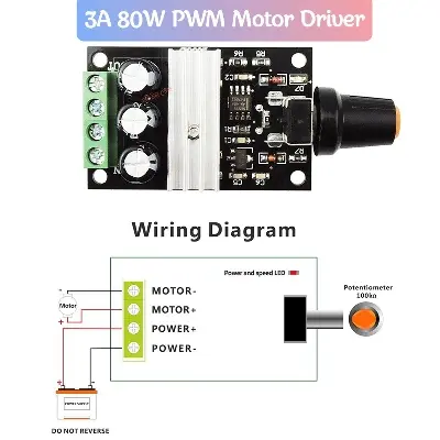 Picture of 6V 12V 24V 28V 3A 80W DC Motor Speed Controller PWM Adjustable Variable Speed Switch DC Motor Drive 